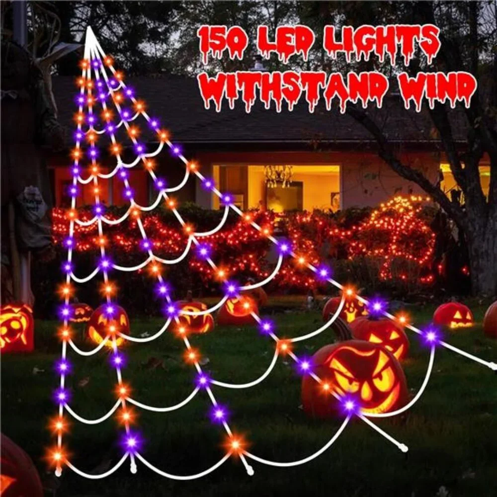 Halloween Decorations Outdoor Spiders WebLights:150 Purple&Orange LED LightDecor